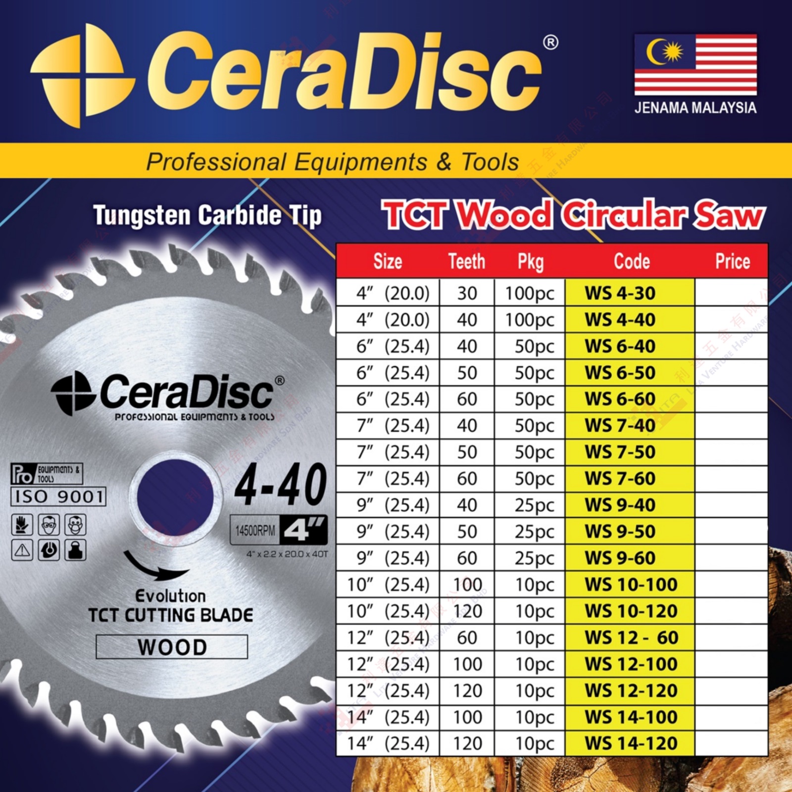 CERADISC BRAND  TCT WOOD CIRCULAR SAW - WS430 WS440 WS640 WS650 ..WS14120