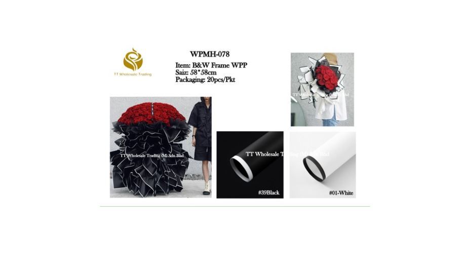 Black & White Lining Flower Wrapping Paper – Timeless Contrast for Elegant Bouquets (WPMH-078)