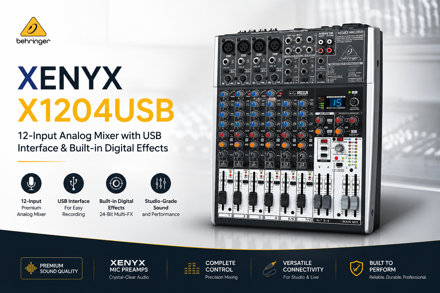 Behringer XENYX X1204USB – Pencampur Analog 12 Input dengan Antara Muka USB & Kesan Digital Terbina