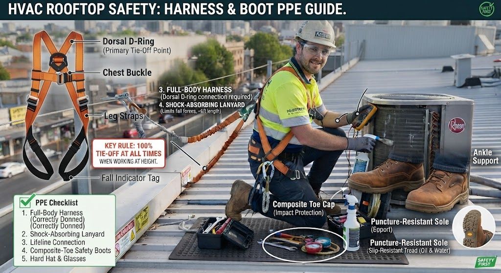 HVAC safety boots and harness PPE guide
