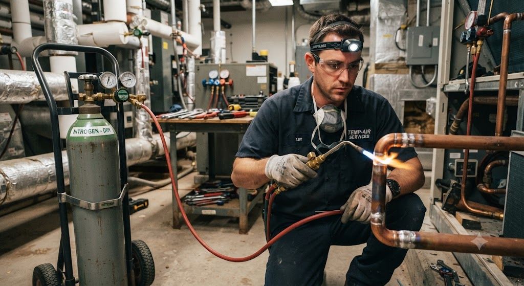 refrigeration pipe brazing nitrogen flow setup
