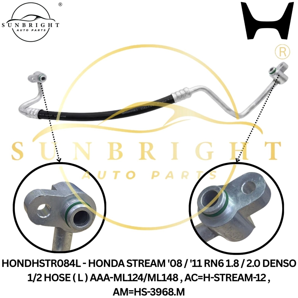 HONDHSTR084L - HONDA STREAM '08 / '11 RN6 1.8 / 2.0 DENSO 1/2 HOSE ( L ) AAA-ML124/ML148 , AC=H-STREAM-12 , AM=HS-3968.M
