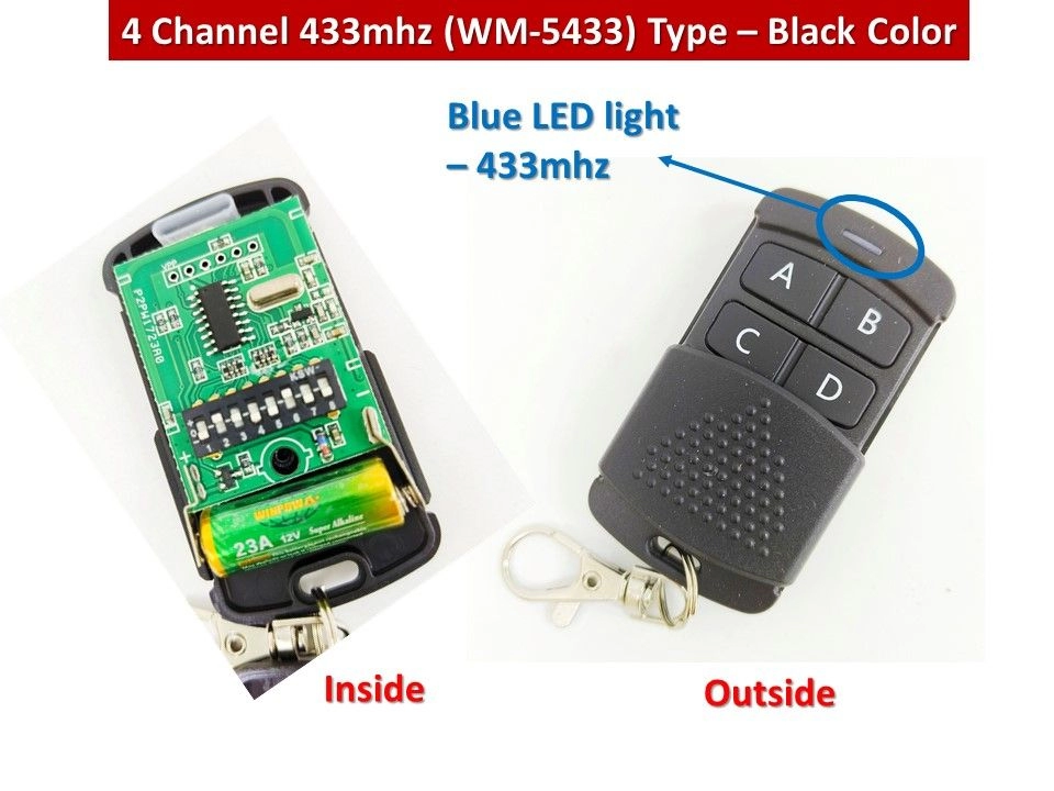 (WM-5433) 4 Channel 433Mhz Remote Control - Autogate Door Wireless Premium Remote Control DIP Switch Code 