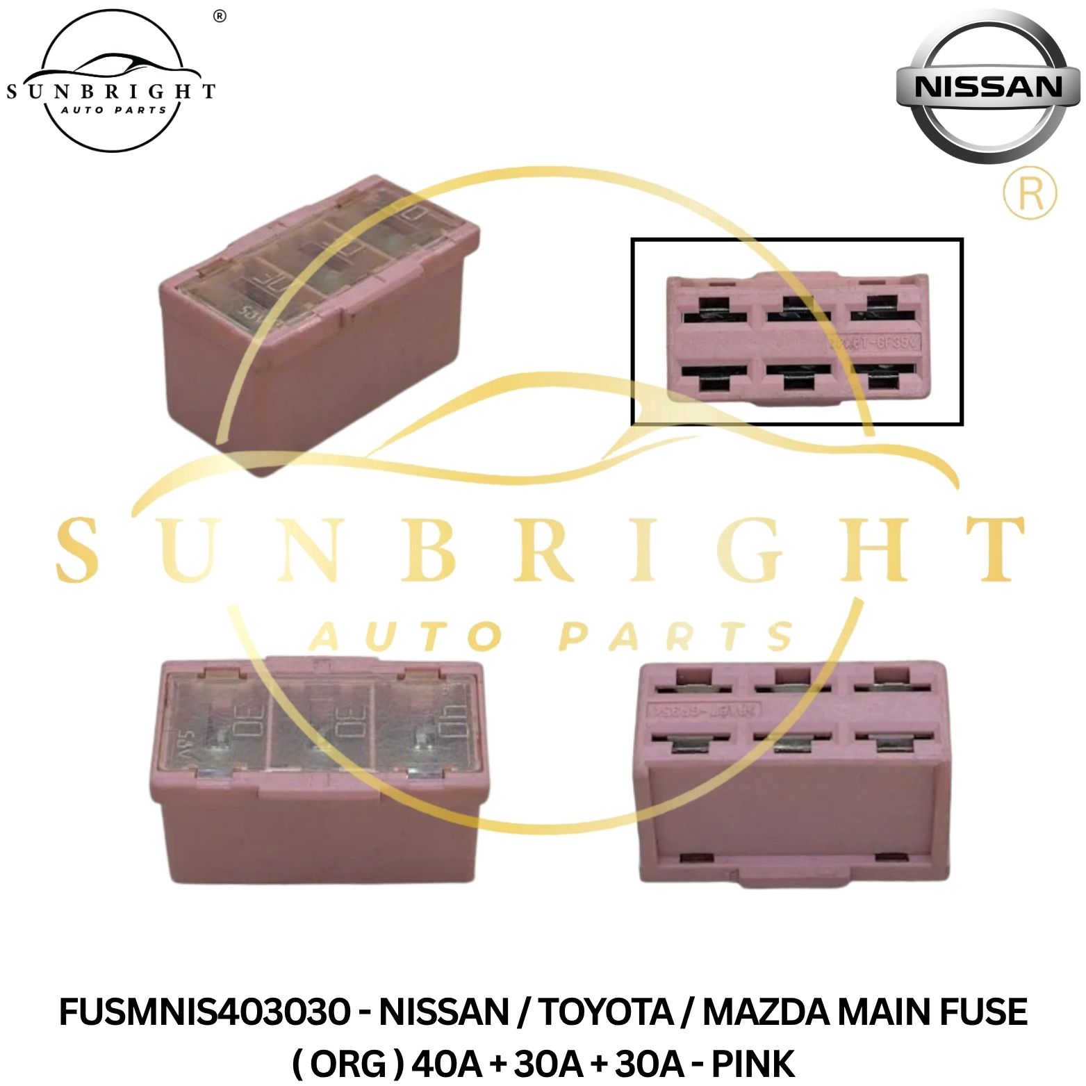 FUSMNIS403030 - NISSAN / TOYOTA / MAZDA MAIN FUSE ( ORG ) 40A + 30A + 30A - PINK