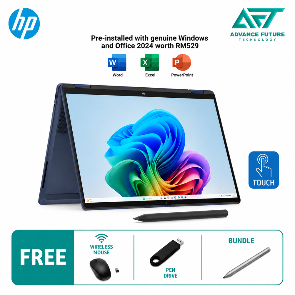 HP OmniBook X Flip 14-kc0061AU 14'' 2K AI Touch 2-In-1 Laptop Atmospheric Blue ( AMD Ryzen AI 5 430 ,16GB, 512GB SSD, ATI, W11, H&S 2024&M365 )