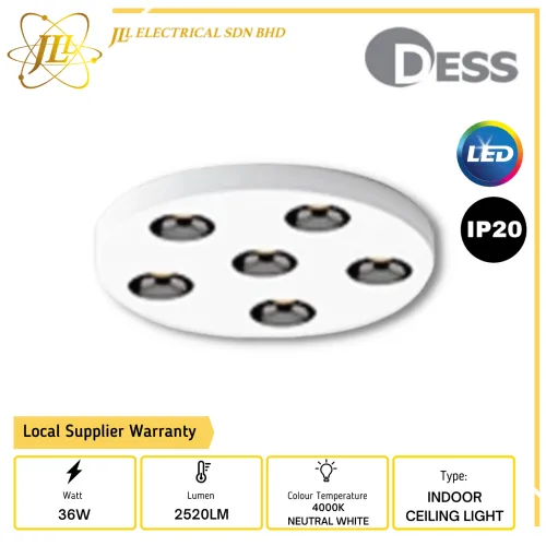 DESS GLJN9350-6X6W-SW 4000K 24D 240VAC 2520LM IP20 INDOOR LED ROUND CEILING LIGHT