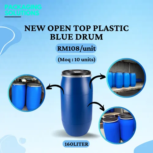 New Open Top Plastic Blue Drum - 160L