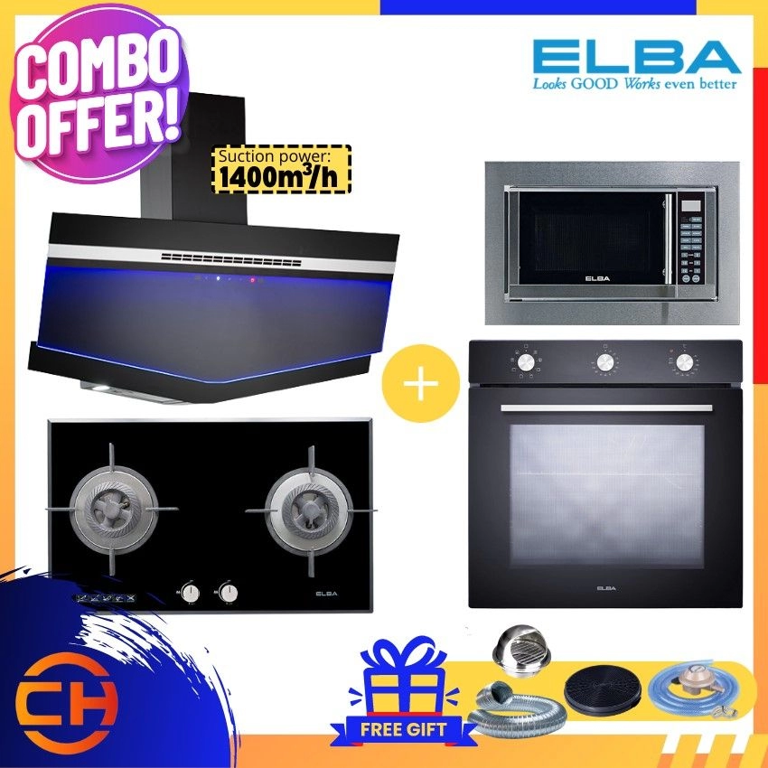 *COMBO OFFER* ELBA KITCHEN HOOD ZITTO EH-M9138ST(BK) + Gas Cooker Hob EGH-G8592G(BK) + BUILT IN MICROWAVE OVEN