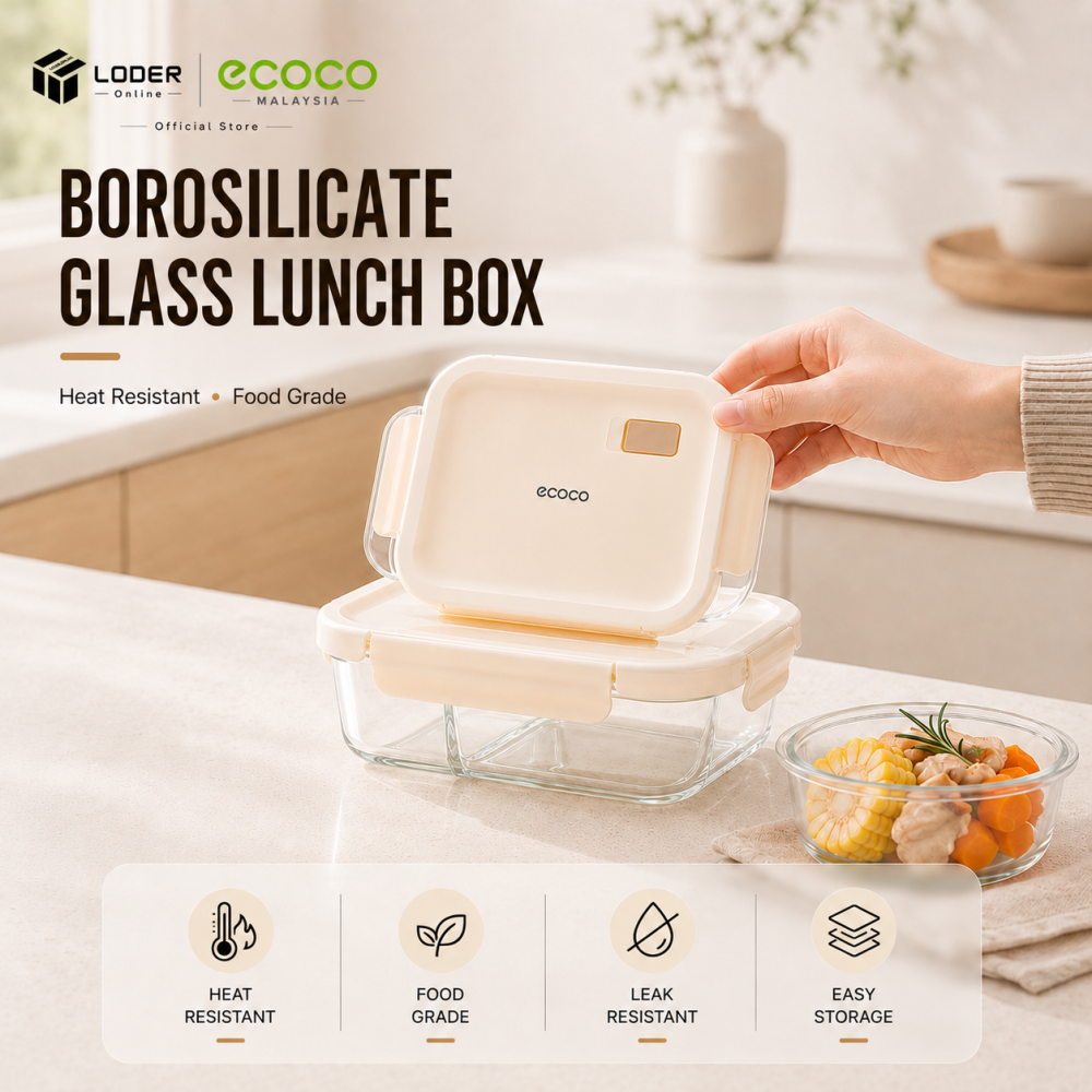 LODER ECOCO Borosilicate Glass Lunch Box Microwave Safe Food Container Leakproof Meal Prep Box