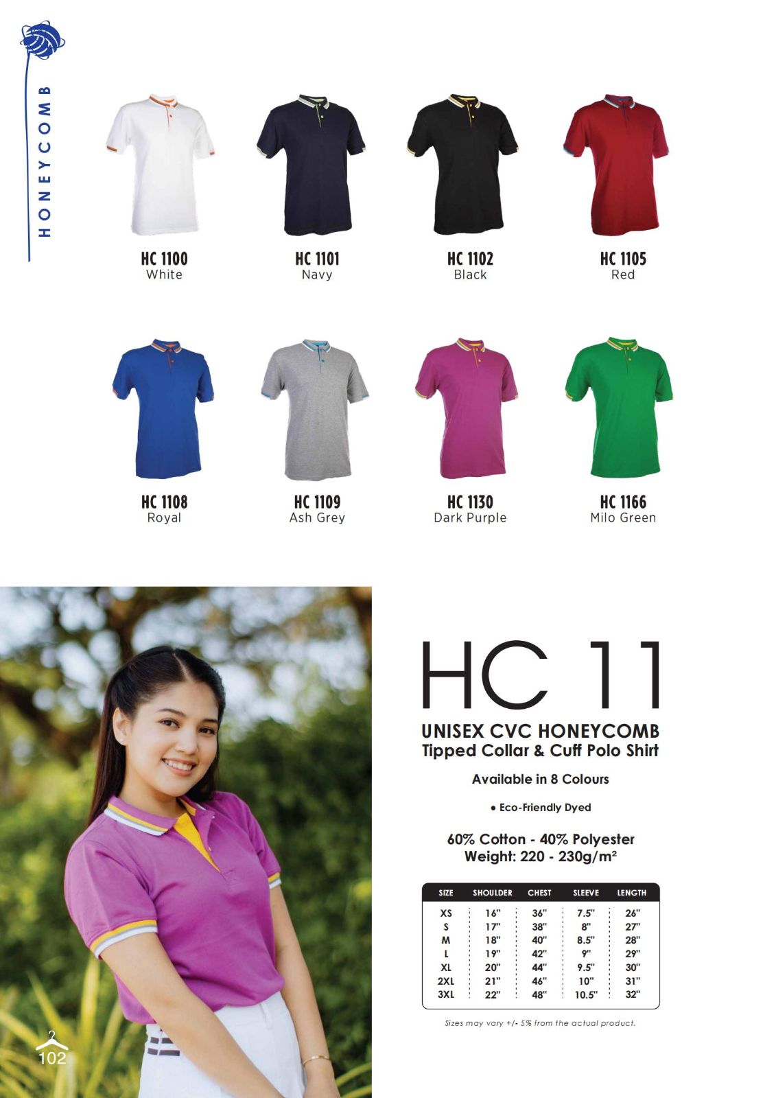 HC11 Unisex Honeycomb Short Sleeve Tipped Collar & Cuff Polo Shirt