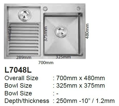 LAUNDRY SINK SUS304 LEFT 700x480mm