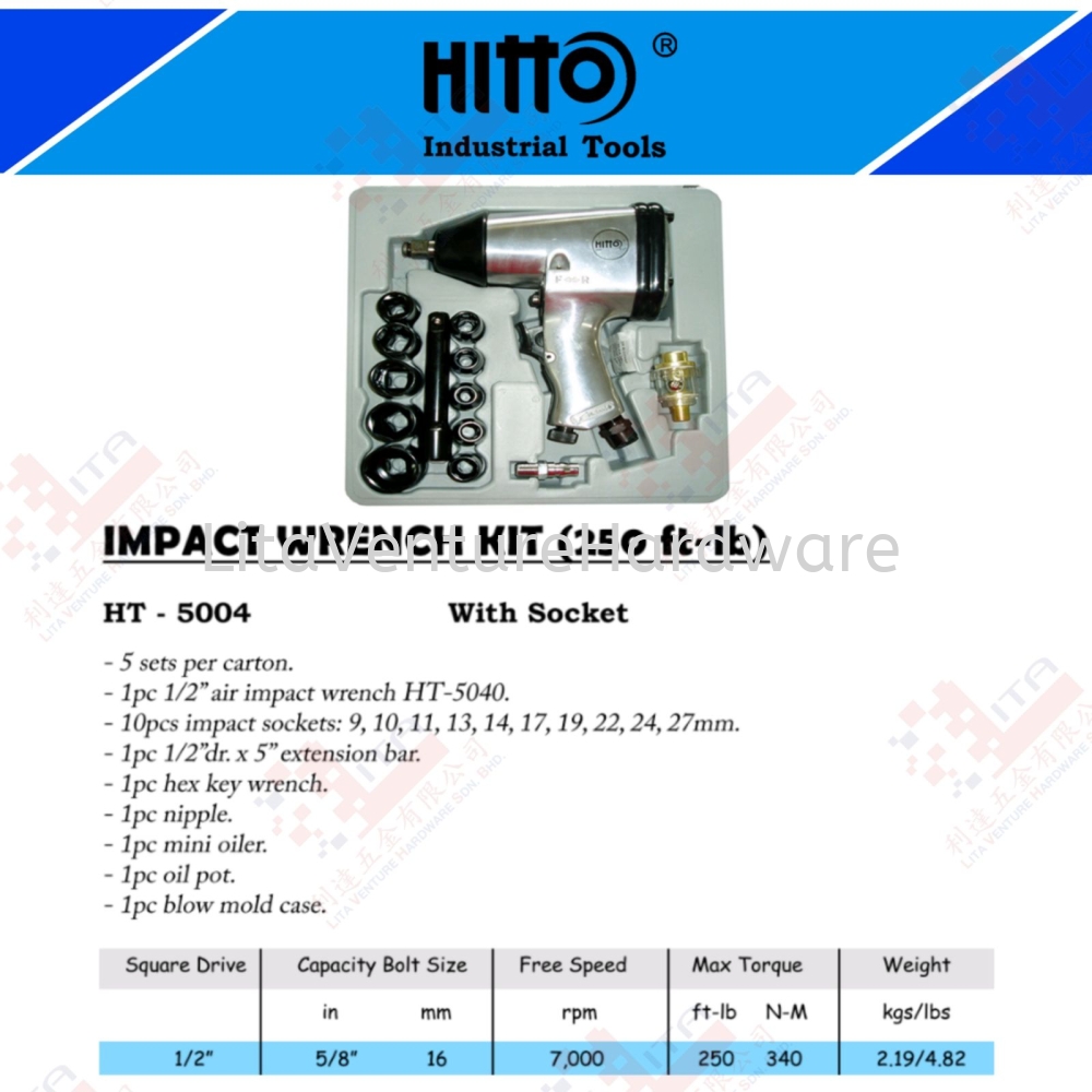 HITTO BRAND IMPACT WRENCH KIT - HT5004