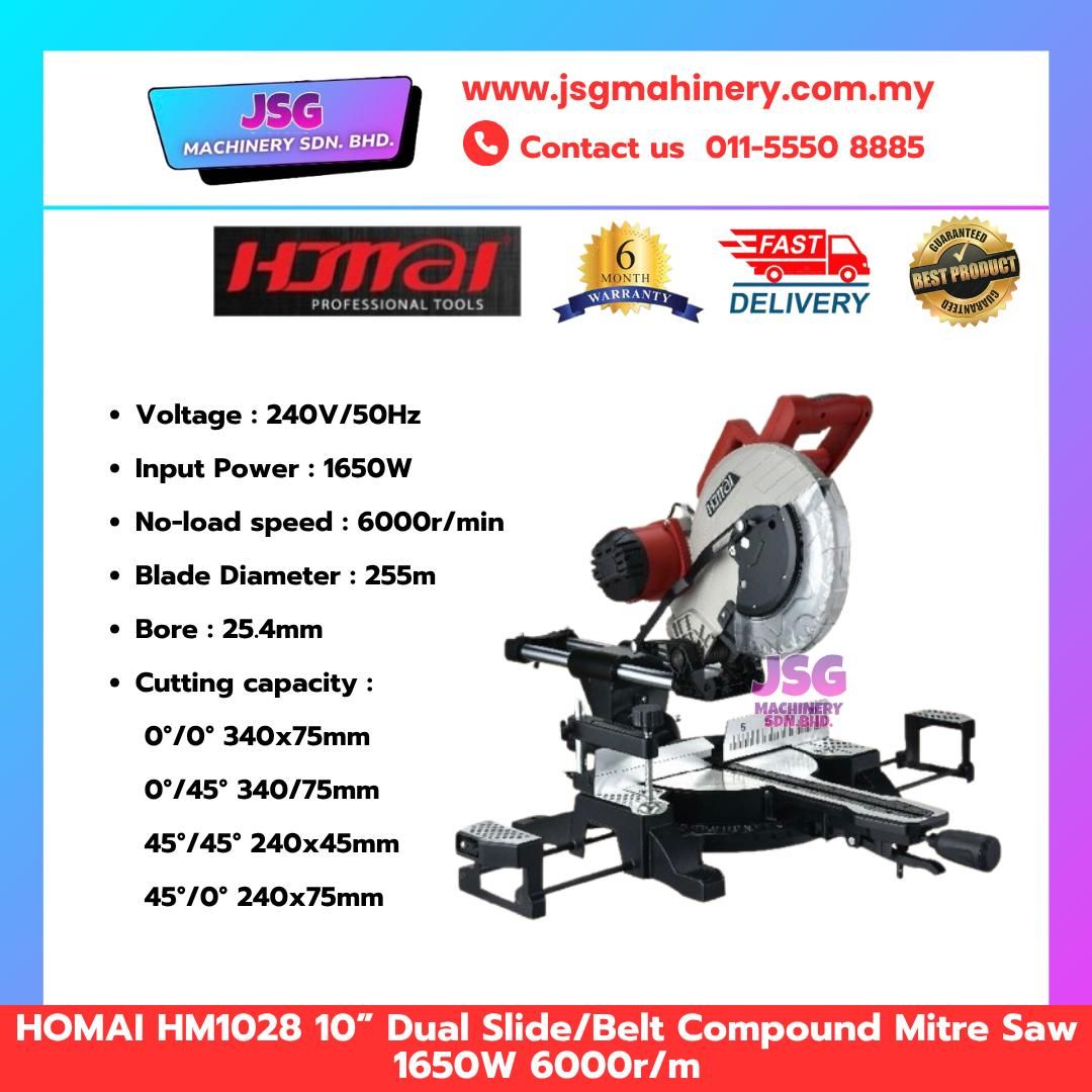 HOMAI HM1028 10” Dual Slide Compound Miter Saw 1650W 6000RPM Power Tool