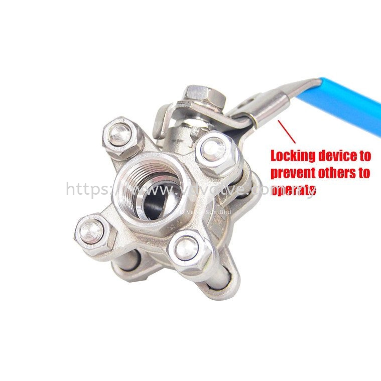 AT300 AUTOMA SS304 / SS316 3-PC Body Ball Valve 1000psi Thread End Handle w/ Locking Device