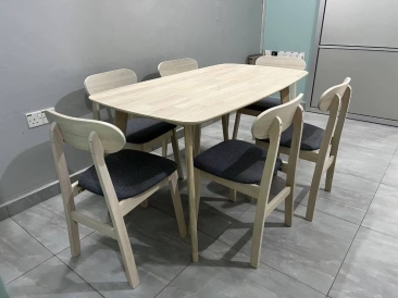 6 Seater Dining Set | Wooden rectangle Dining Table with Wooden Dining Chair | Cafe Furniture | Cafe Tables and Chairs | Kl | Puchong | Rawang | Penang | Shah Alam