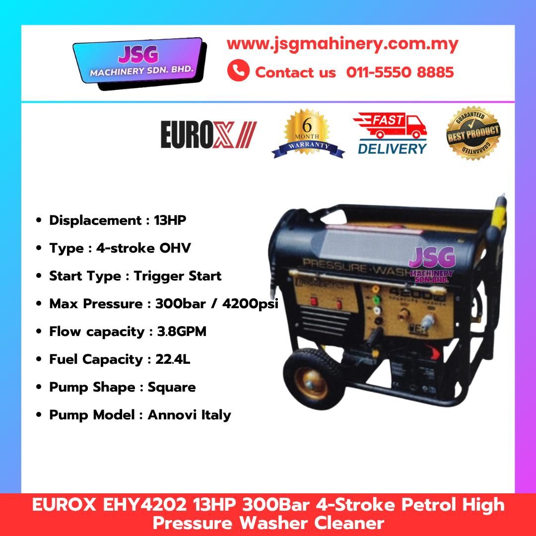 EUROX EHY4202 13HP 300Bar Gasoline High Pressure Washer 4-Stroke Engine Heavy Duty Cleaner