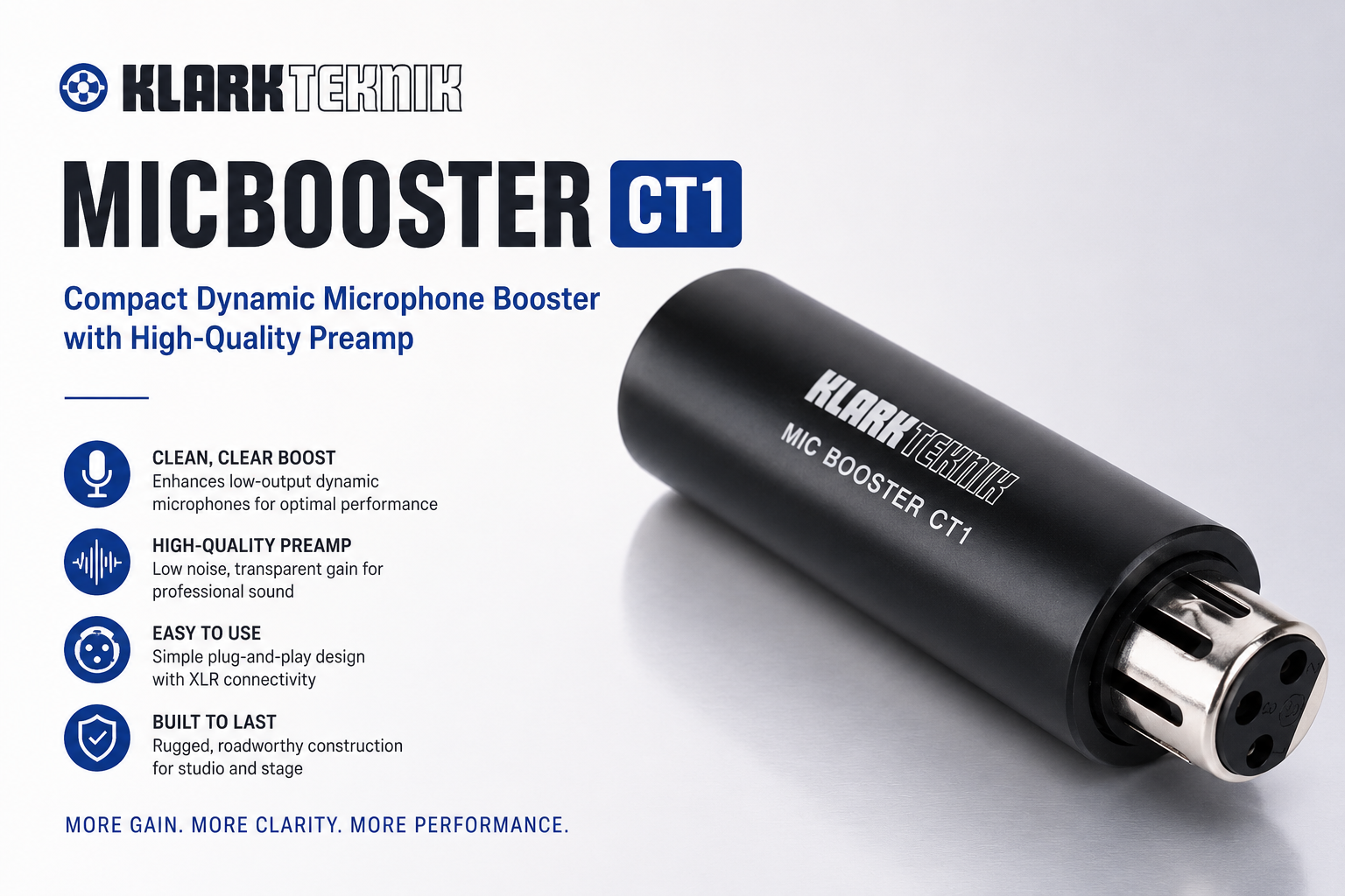 Klark Teknik MICBOOSTER CT1 – 紧凑型动圈麦克风信号增强器，配备高品质前置放大器