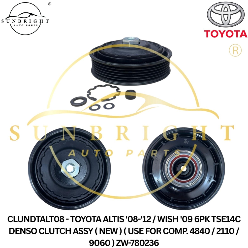 CLUNDTALT08 - TOYOTA ALTIS '08-'12 / WISH '09 6PK TSE14C DENSO CLUTCH ASSY ( NEW ) ( USE FOR COMP. 4840 / 2110 / 9060 ) ZW-780236