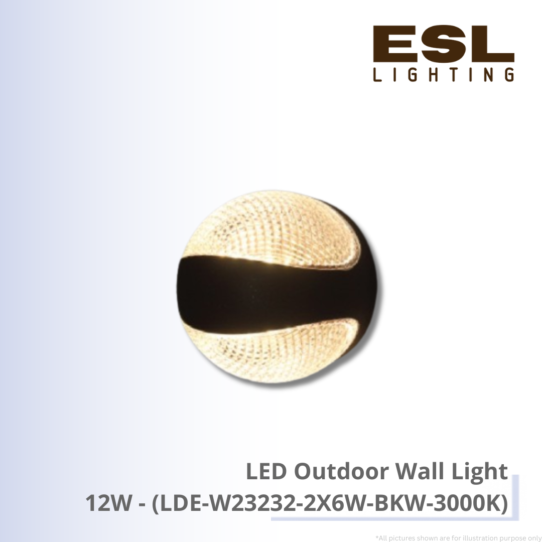 LED Outdoor Wall Light 12W - LDE-W23232-2X6W-BKW-3000K IP65