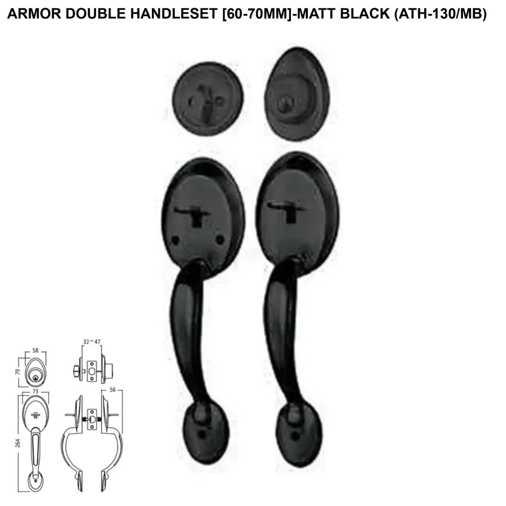 ARMOR DOUBLE HANDLESET MATT BLACK ATH-130/MB 60-70MM