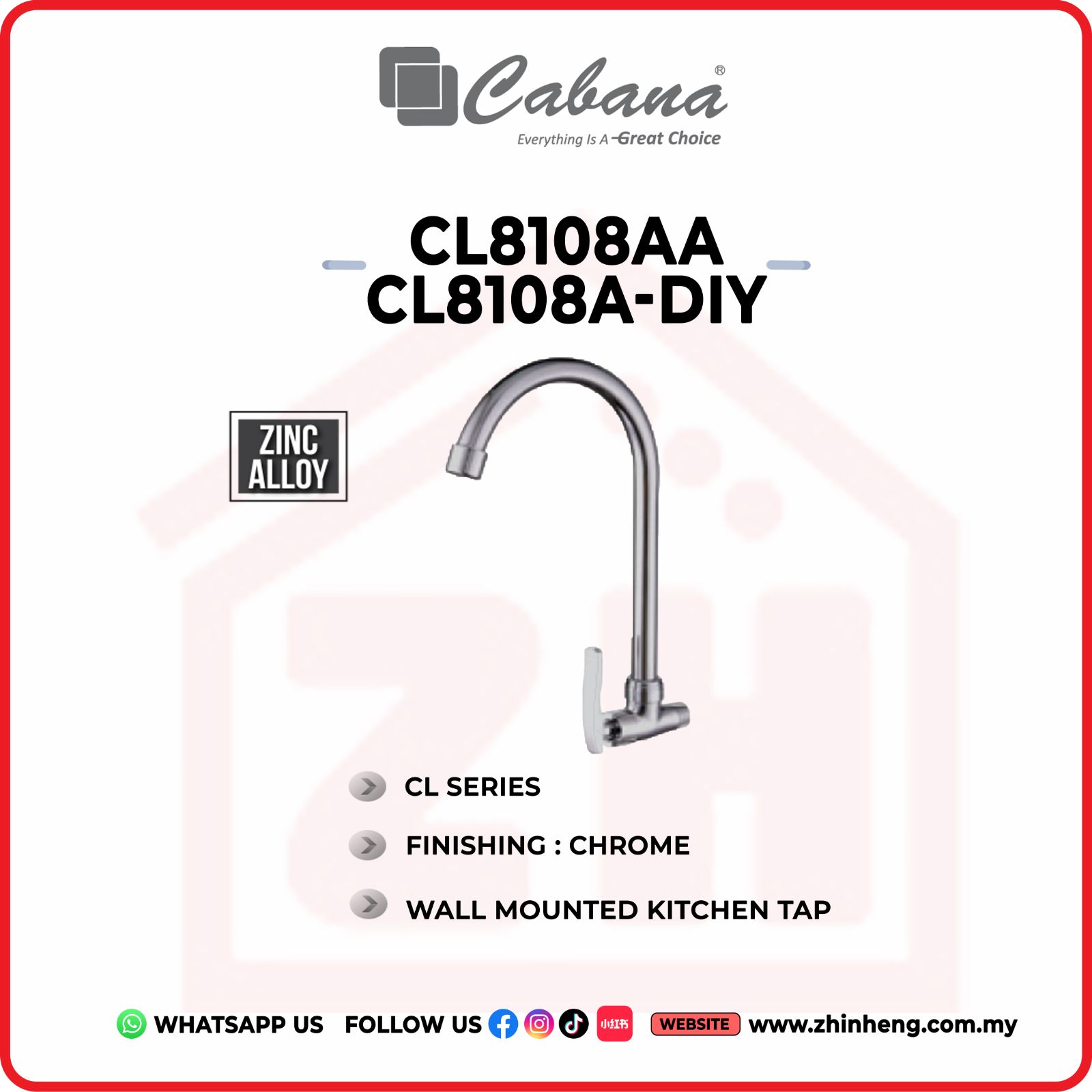 CABANA Wall Mounted Kitchen Tap CL8108AA & CL8108A-DIY