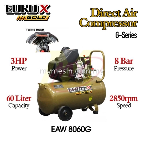 EUROX GOLD EAW 8060G 60L 3HP Direct Driven Air Compressor - Twin Head