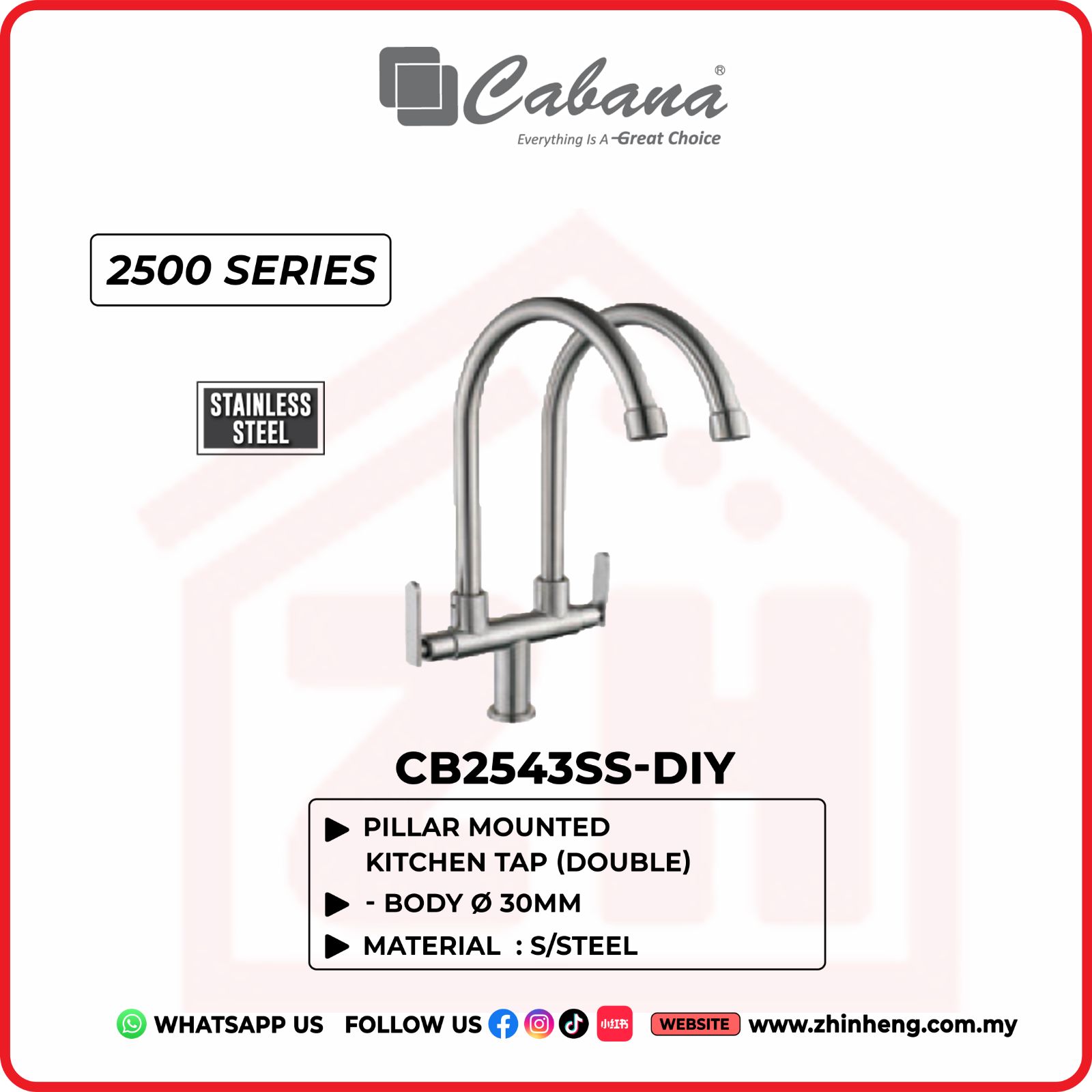 CABANA Pillar Mounted Kitchen Tap (Double) CB2543SS