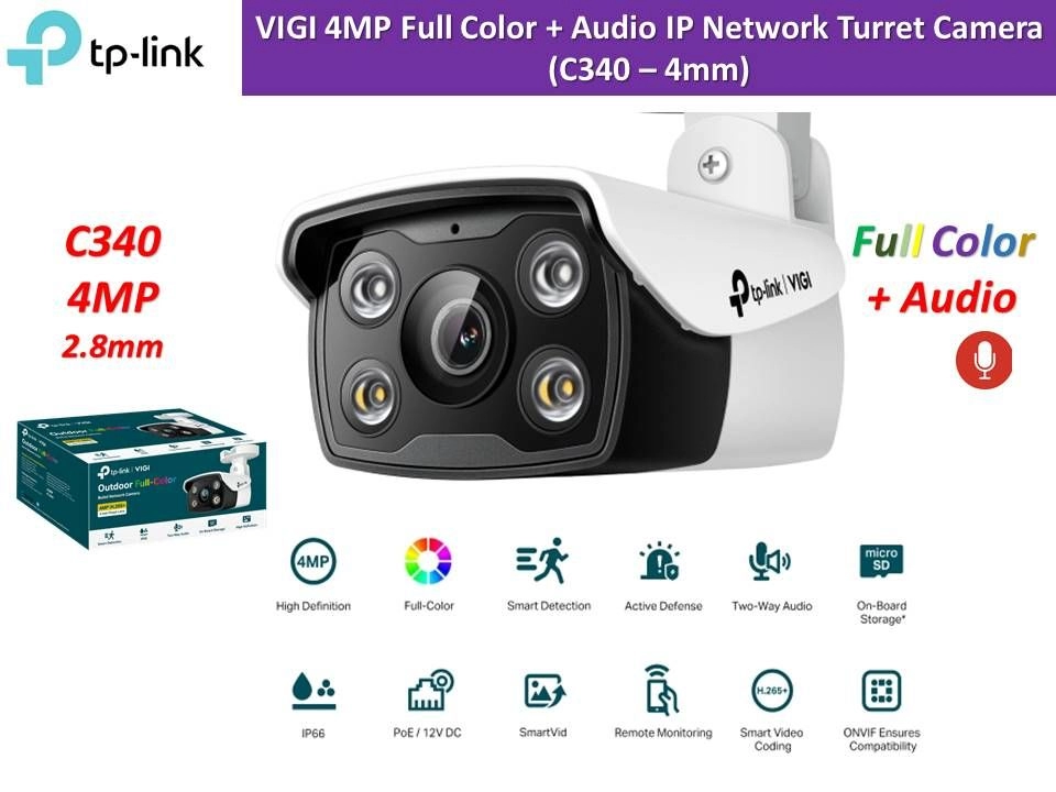 TP-Link VIGI C340-4MP Colour + Audio Bullet 4mm