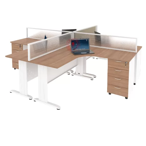 MJ L-Shape Workstation Cluster of 4 / Office Table Workstation / Meja Pejabat Kerja / Meja office