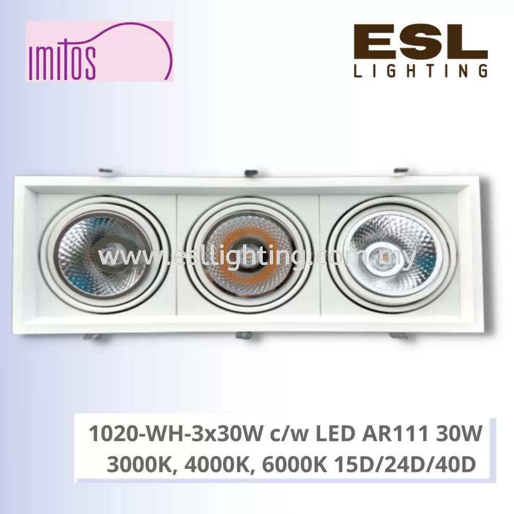 IMITOS 1020-WH-3x30W c/w LED AR111 30W 3000K, 4000K, 6000K 15D/24D/40D