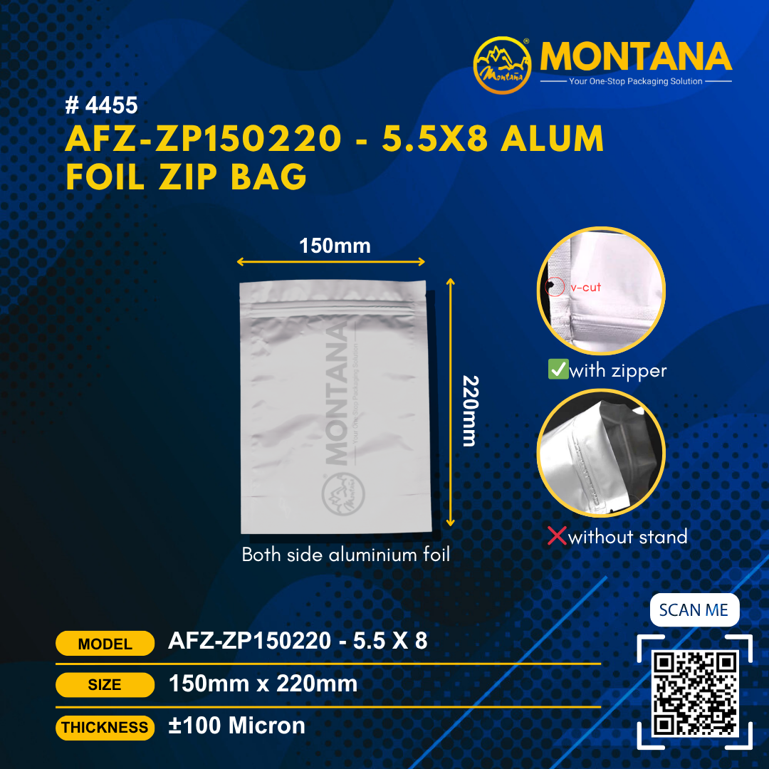 (4455) AFZ-ZP150220 - 5.5X8 ALUM FOIL ZIP BAG