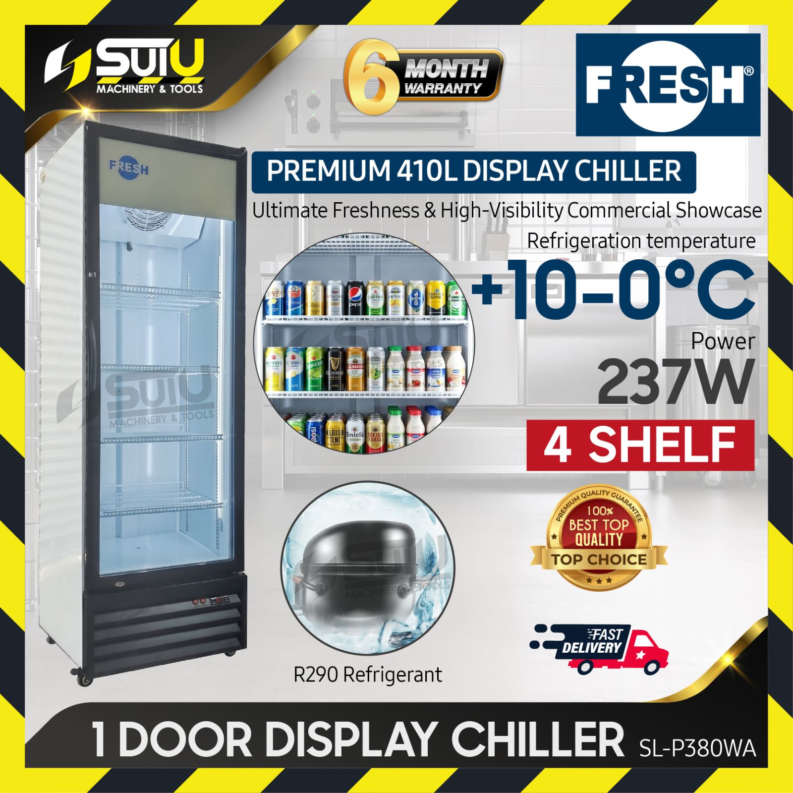 FRESH SL-P380WA 0.39kW/230V/50Hz Chiller Micro-Computer Digital Display Refrigerator