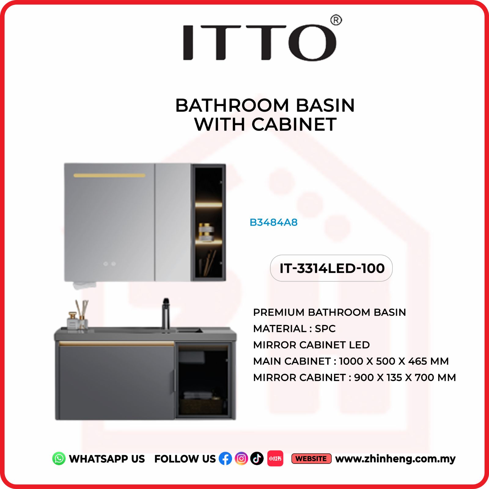 ​​​​​​​ITTO BATHROOM BASIN WITH CABINET IT-3314LED-100