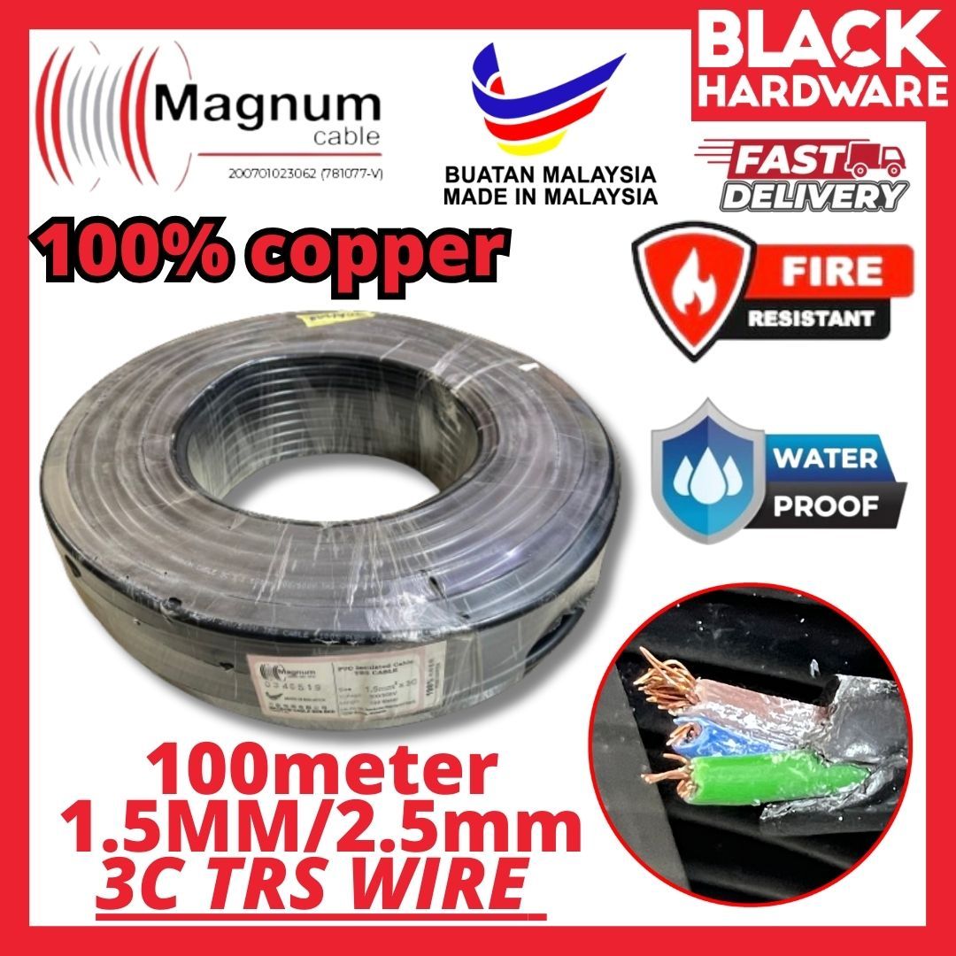 Black Hardware MAGNUM 3 Core Wire Heavy Duty Waterproof TRS Cable 3 Core Pure Copper Wire Insulated Cable Flexible Cable