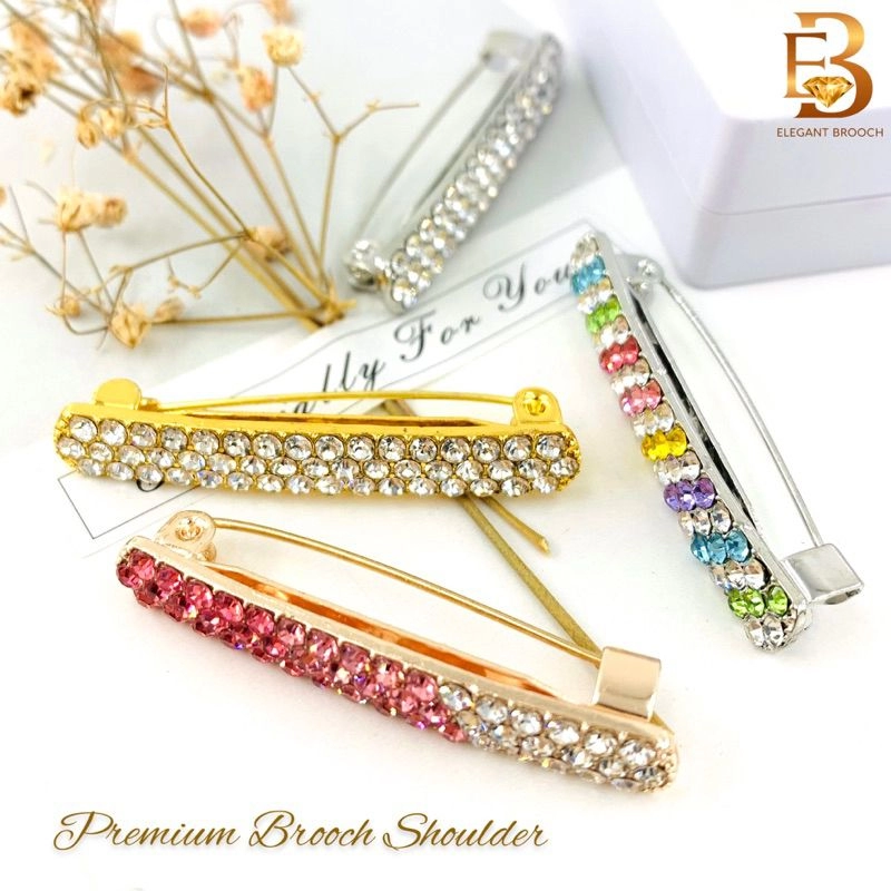 Elegant Brooch 2pcs [FREE BOX] Korea Premium Brooch Shoulder Rhinestone Kerongsang Bahu Pun Tudung Hijab Muslimah B3163