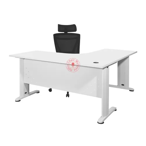 Full White L Shape Table | Office Table | Meja Office | Meja Pejabat