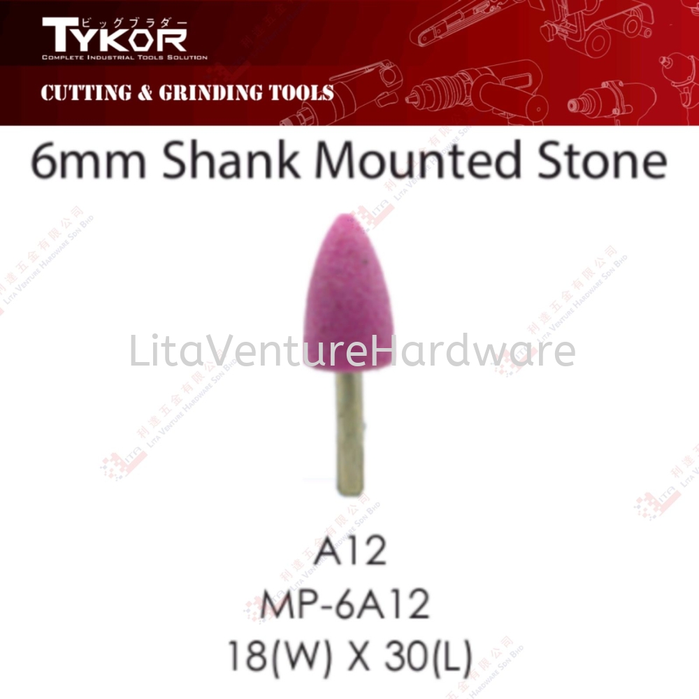 TYKOR BRAND 6MM SHANK MOUNTED STONE - A12 MP6A12 18WX30L