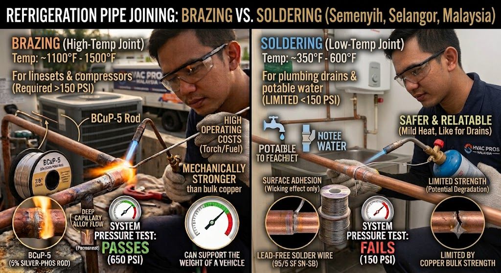 refrigeration system brazing vs soldering difference