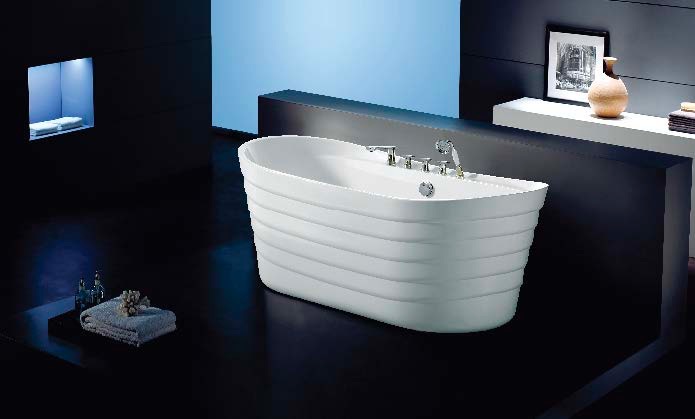 VK-A163 Free Standing Acrylic Bathtub 1800mm White with Shower Mixer, Bath Spout & Hand Shower – Modern Luxury Freestanding Tub
