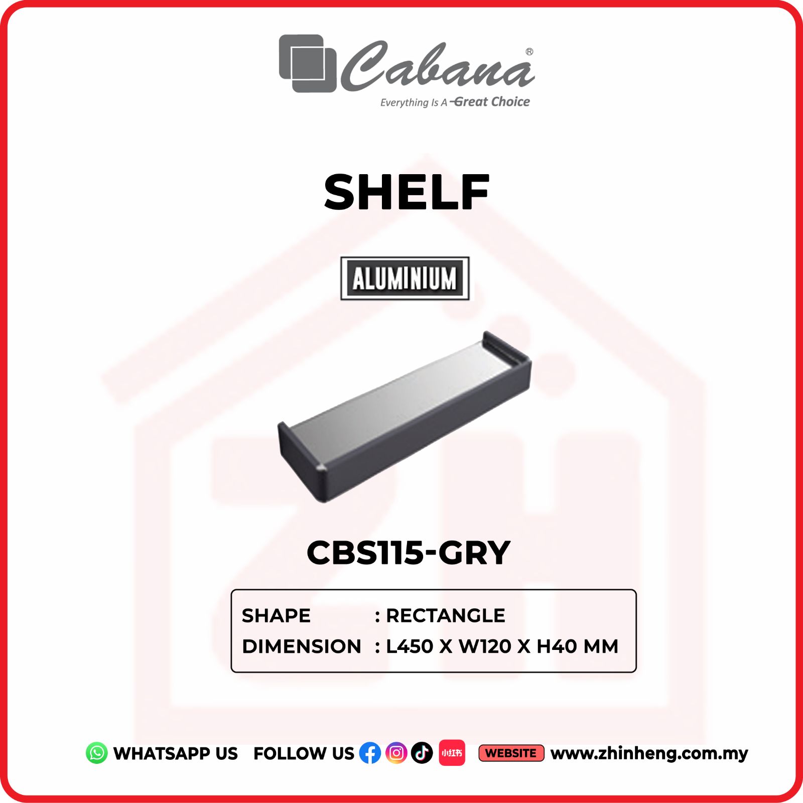 CABANA RECTANGLE SHELF CBS115-GRY