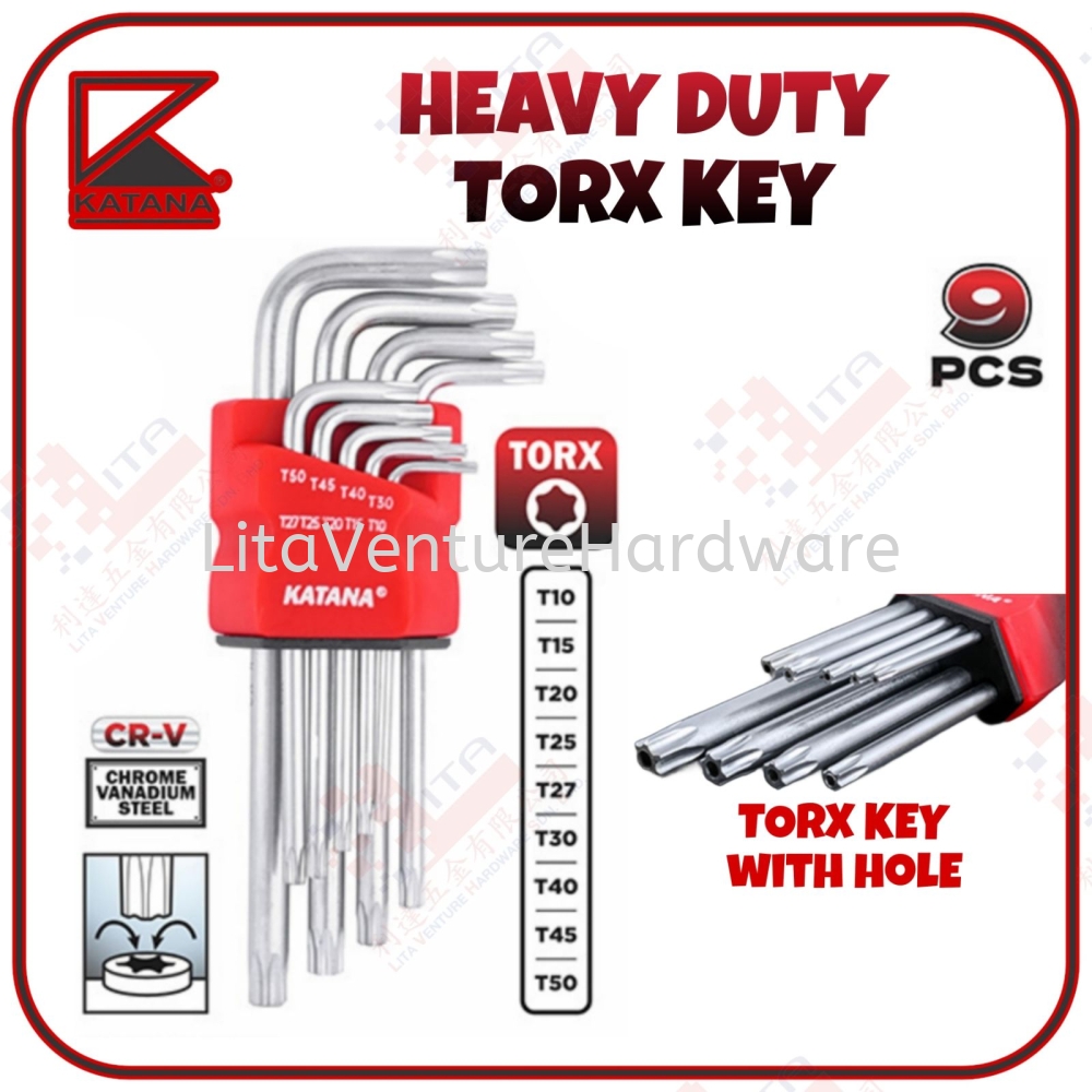 KATANA JAPAN HEAVY DUTY TOREX KEY WITH HOLE 9 PCS - T10 T15 T20 T25 T27 T30 T40 T45 T50