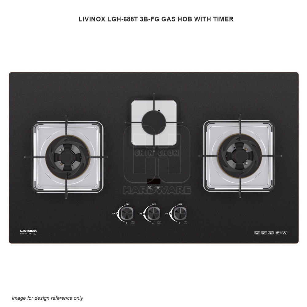 LIVINOX LGH-688T 3B-FG GAS HOB WITH TIMER