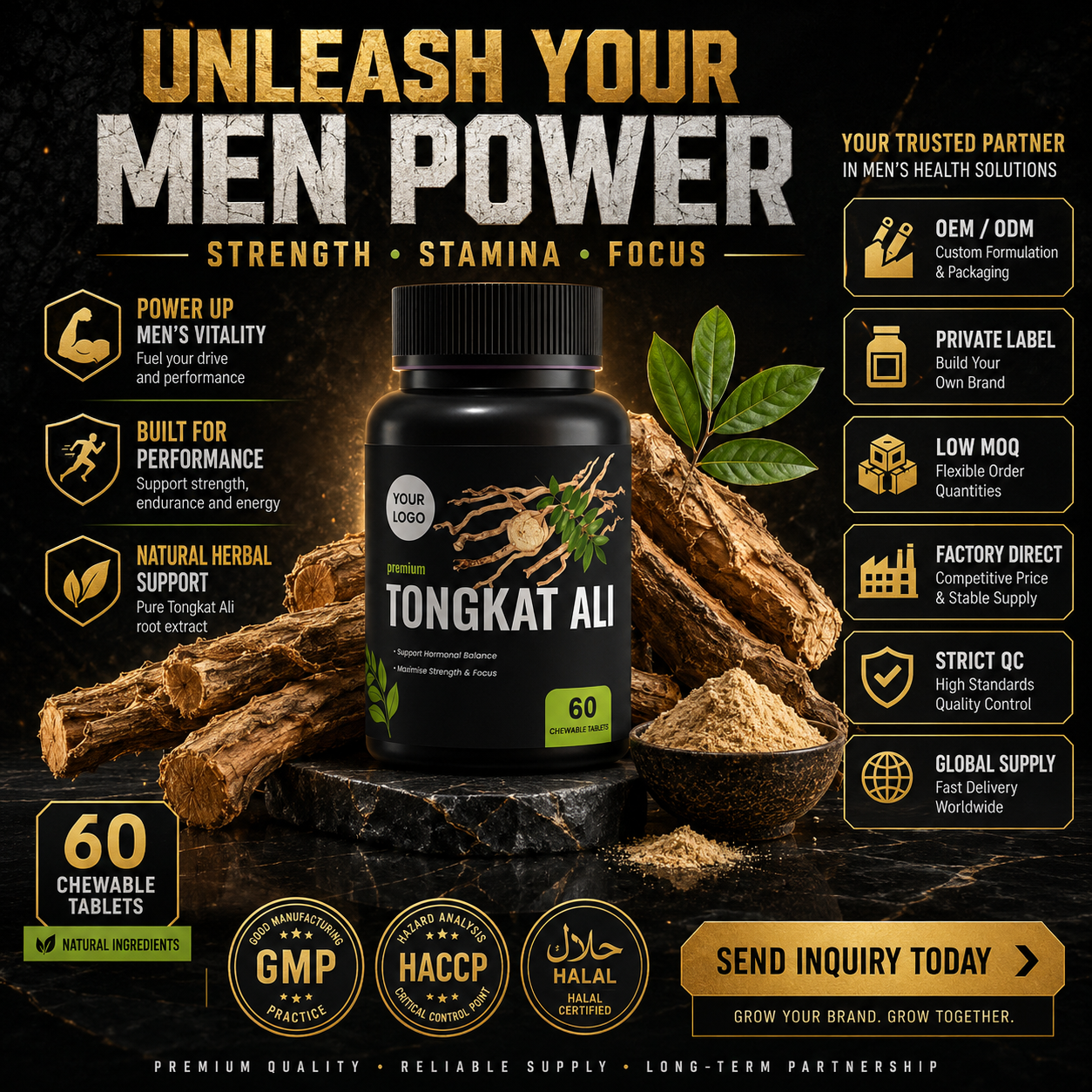 Global OEM Tongkat Ali Men Booster Tablet Manufacturer – Halal GMP HACCP Wellness Factory