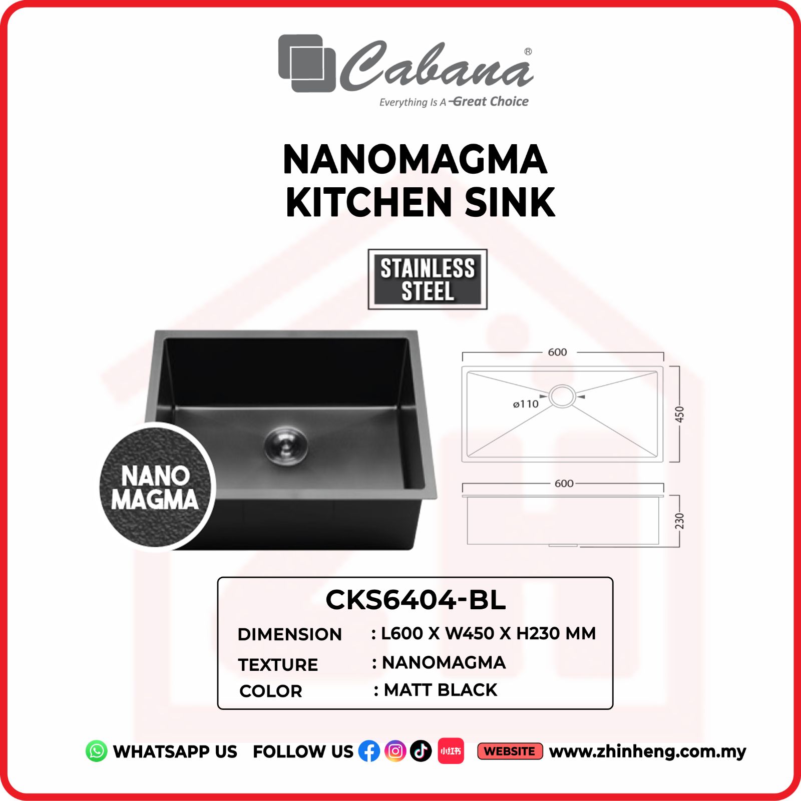 CABANA NANOMAGMA KITCHEN SINK  CKS6404-BL