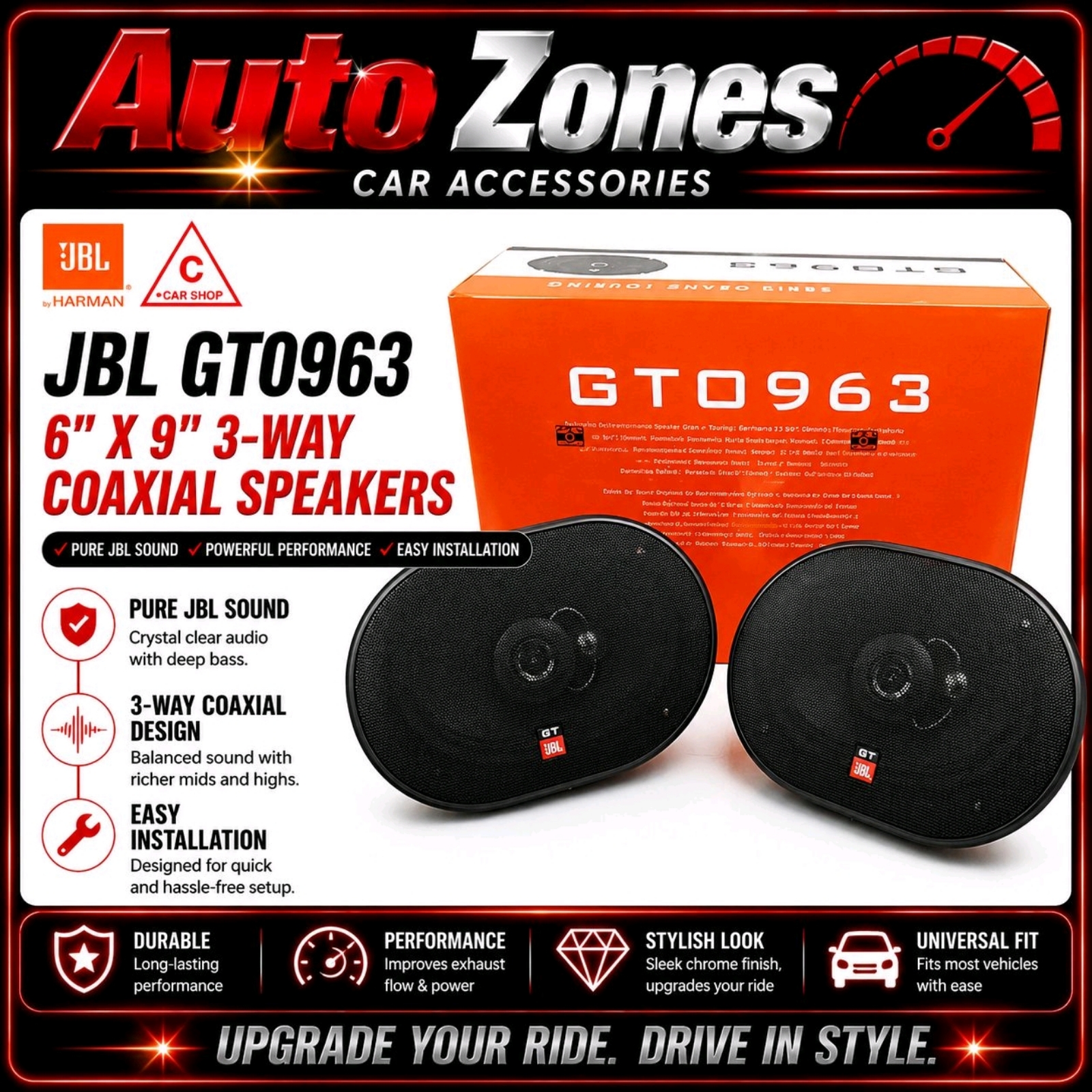JBL 6x9 3way speaker GTO963 175WATT 