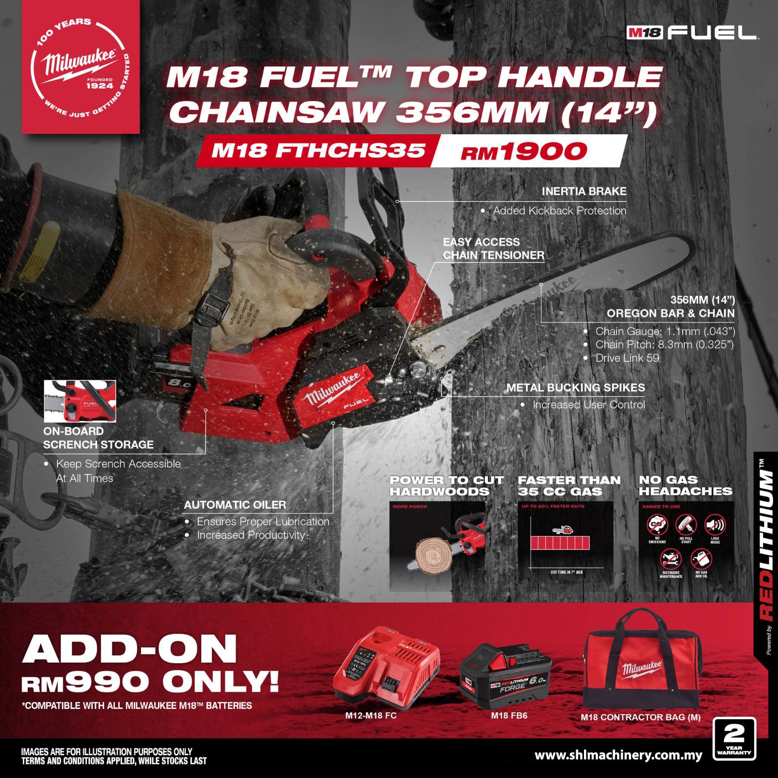 MILWAUKEE M18 FUEL™ Top Handle Chainsaw 356mm (14")