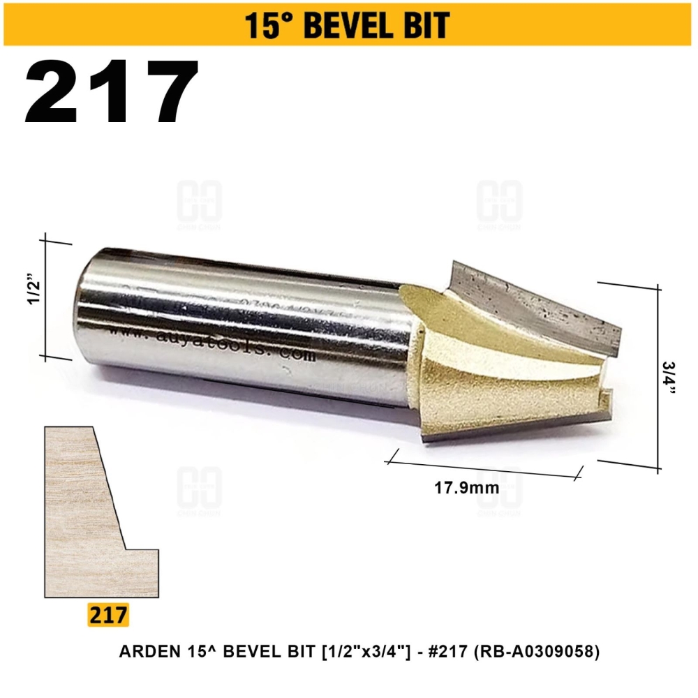 ARDEN 15掳 BEVEL BIT 1/2"x3/4" #217 (RB-A0309058)