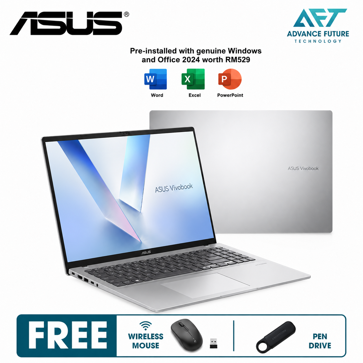 Asus VivoBook 16 A1607A-AMB326WS 16" WUXGA Laptop Cool Silver ( Intel Core Ultra 5 325, 16GB, 512GB SSD, Intel, W11, H&S 2024&M365 )