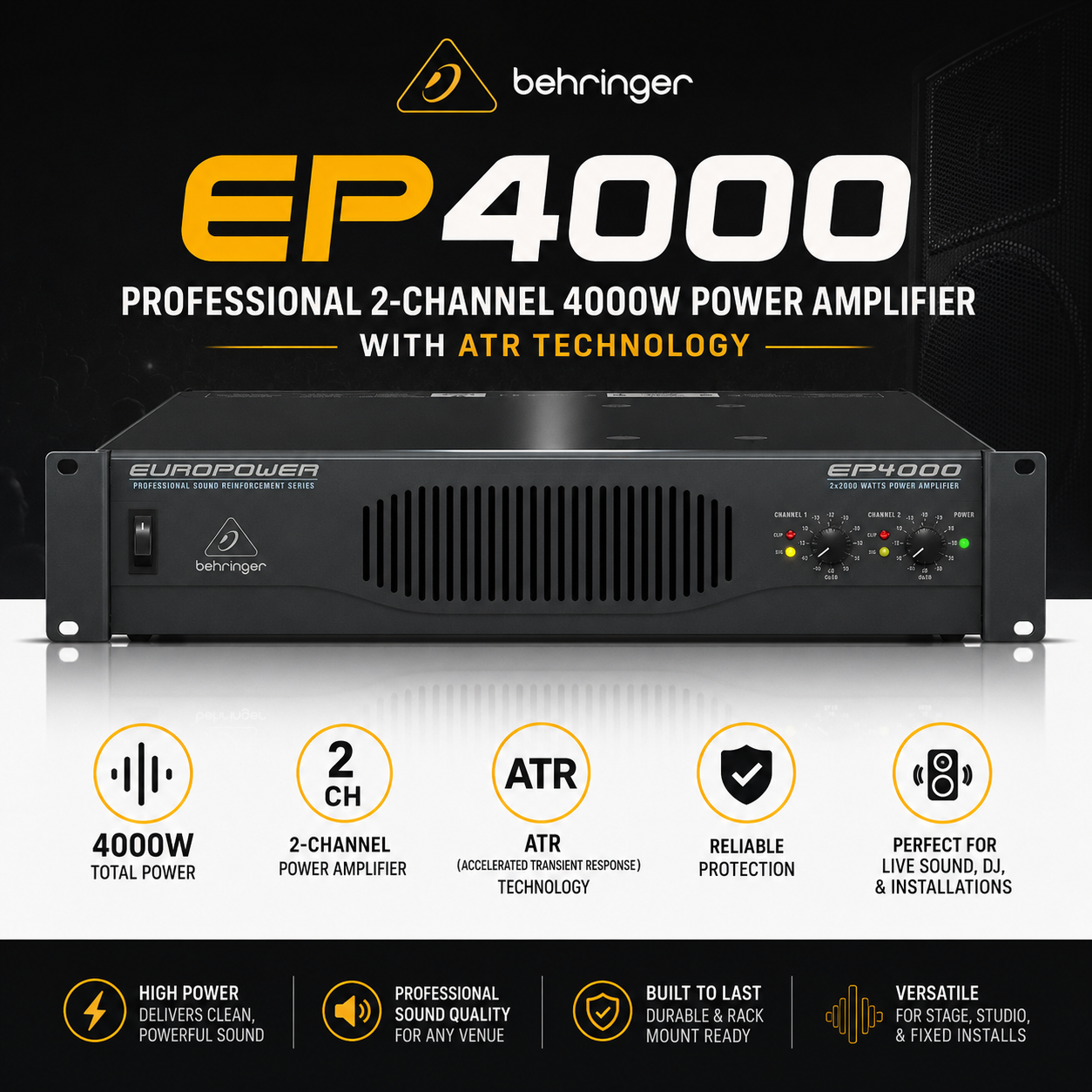 Behringer EP4000 – Amplifier Kuasa Profesional 2-Saluran 4000W dengan Teknologi ATR