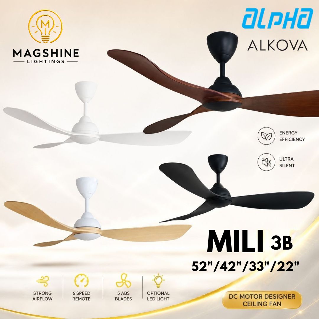 ALPHA MILI 3B 22''/33''/42''/52'' INCH REMOTE CONTROL LED CEILNG FAN (4 COLOURS)
